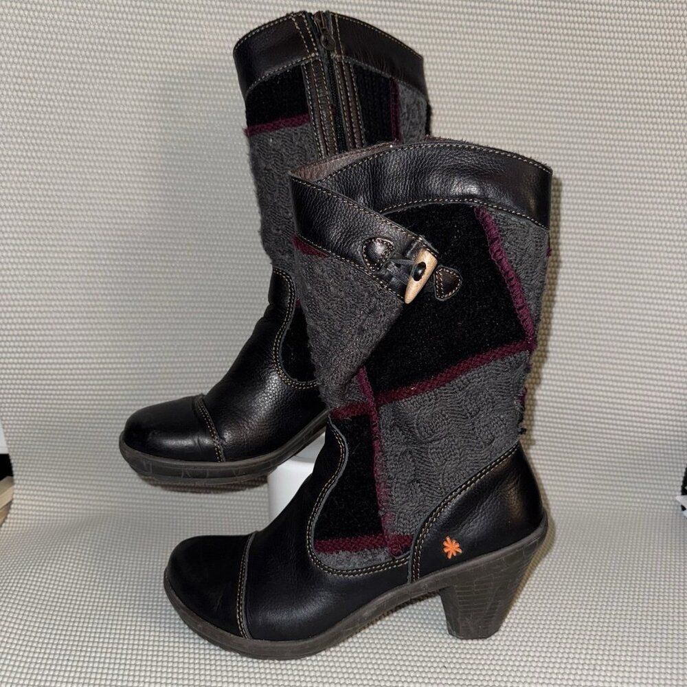 The Art Company 100% Leather Gray Wool Designer Heels Boots Shoes Size 9 (40)